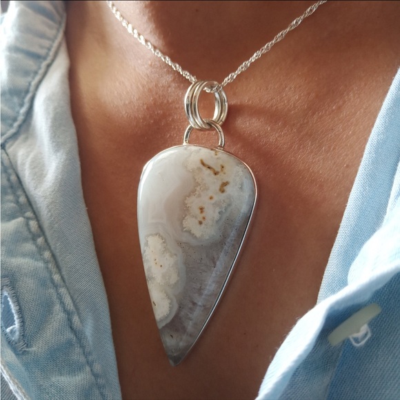 🌙 STUNNING Solar Quartz Natural Gemstone Statement Pendent w/ 925 Silver 50x20mm - Picture 4 of 9